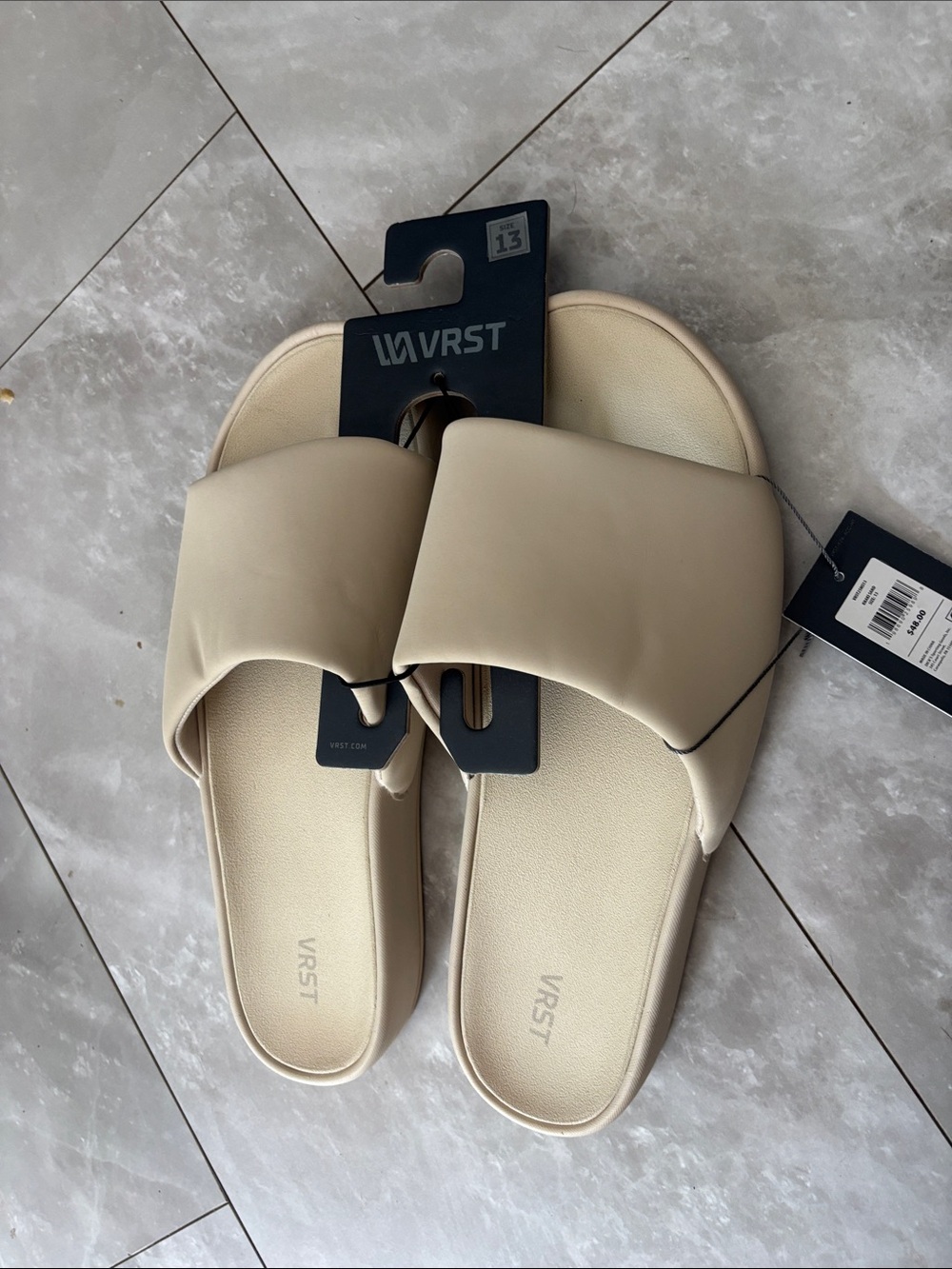 VRST Women's Cream Slide Sandals - Cushioned Wide Strap